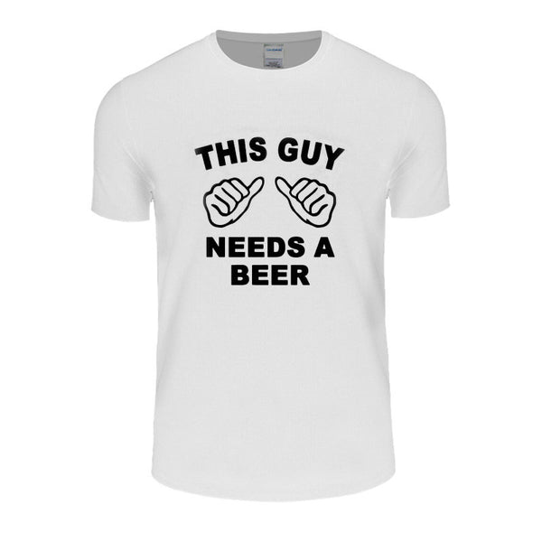 THIS GUY NEEDS A BEER Funny Guy Tee Shirt